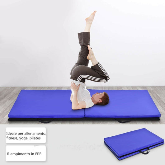 Tappetino yoga pieghevole Materassino ginnastica spessore multifunzionale e antiscivolo 180x60x4cm Blu-Tappetini ginnastica e yoga