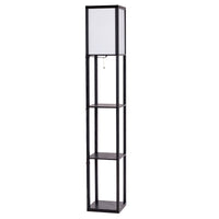 Scaffale legno con lampada per salone camera da letto studio-Lampada da terra con paralume e 3 mensole Nero
