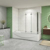 H.140 cm Parete Doccia Per Vasca con Lato Fisso 130x60 cm 3 Ante Movibili Pieghevoli a Libro in Vetro Temperato 6 mm Trasparente Anticalcare Telaio Cromo Lucido
