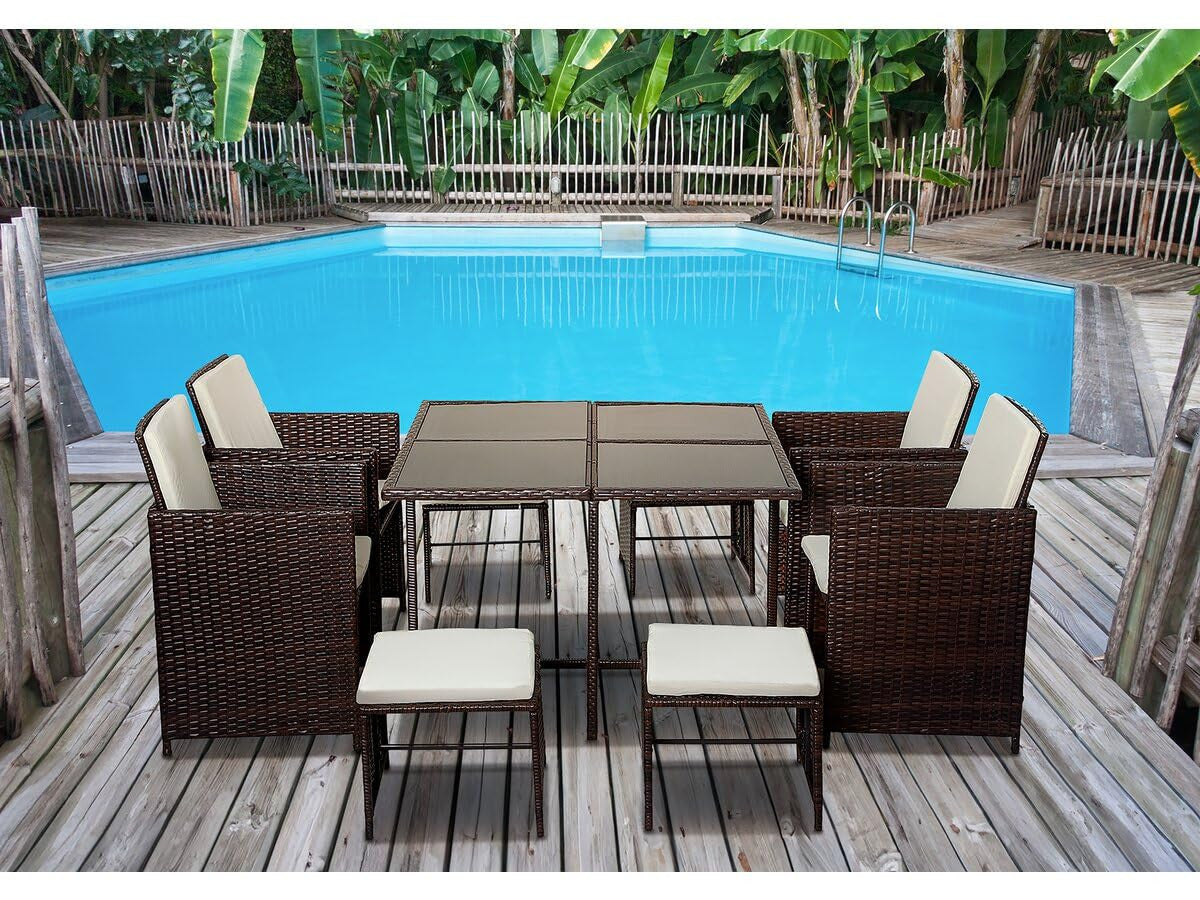 Habitat et Jardin Set da Giardino Resina Intrecciata Marrone 6 Posti Tavolo e Sedie