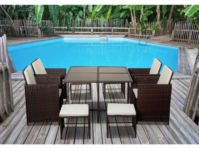 Habitat et Jardin Set da Giardino Resina Intrecciata Marrone 6 Posti Tavolo e Sedie