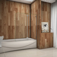 120x140 cm Sopravasca Parete Doccia Per Vasca Due Ante Pieghevoli in Vetro Temperato Trasparente 5mm Senza Telaio a Muro Cromo Lucido