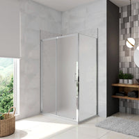 H.185 cm Box Doccia Angolare Porta Scorrevole con Parete Fissa Vetro Temperato 5 mm Satinato Opaco 100x70 cm