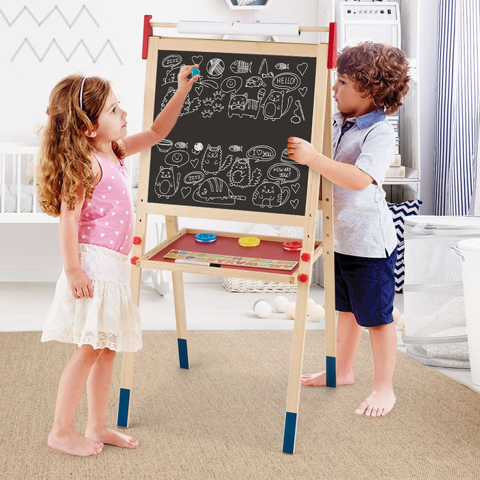 Cavalletto per bambini 3 in 1 in legno con accessori completi, Lavagna e lavagna bianca double face regolabili 50x47cm-Cavalletti e lavagne bambini