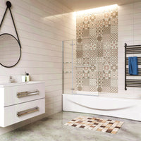 90x140 cm Sopravasca Parete Doccia Per Vasca Girevole Vetro Temperato 5 mm Trasparente Inclusi Due Ripiani Maniglia Portasciugamani Cromo Lucido