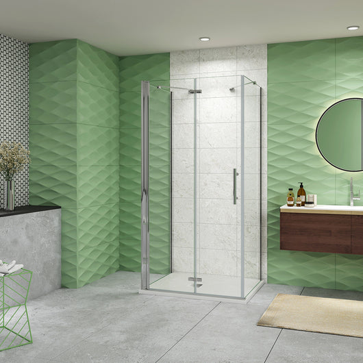 185 cm Box Doccia a Tre Lati Porta Pieghevole a Libro 120 cm Doppia Parete Fissa 90 cm Vetro da 6 mm Temperato Anticalcare Barra Stabilizzatrice 45 cm Cromo Lucido