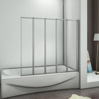 120x140 cm Sopravasca Parete Per Vasca Pieghevole a Libro 5 Antine Vetro Temperato Trasparente 4 mm Telaio Con Processo Di Elettroforesi
