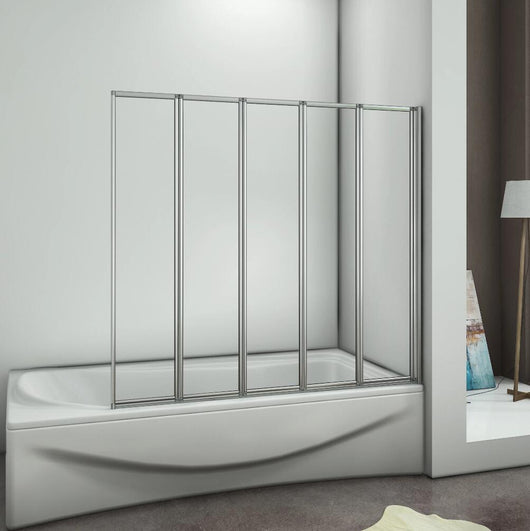 120x140 cm Sopravasca Parete Per Vasca Pieghevole a Libro 5 Antine Vetro Temperato Trasparente 4 mm Telaio Con Processo Di Elettroforesi