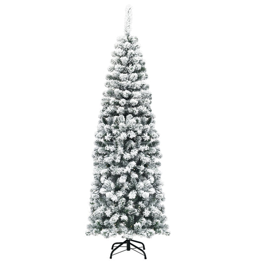 Albero di Natale slanciato 180 cm, Abete artificiale innevato con base flessibile e foglie spesse-Alberi di Natale