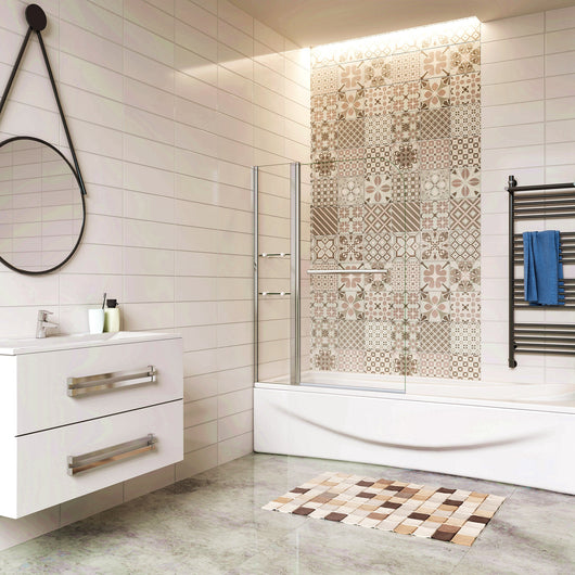 Sopravasca Moviblie Con Due Ripiani Vetro Temperato 6mm Trasparente Maniglia Portasciugamano 120x140cm