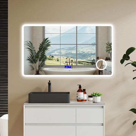 Aica Specchio da bagno bluetooth 120x70cm con antiappannamento + dimmerabile + 3 colori + ingrandimento 3X