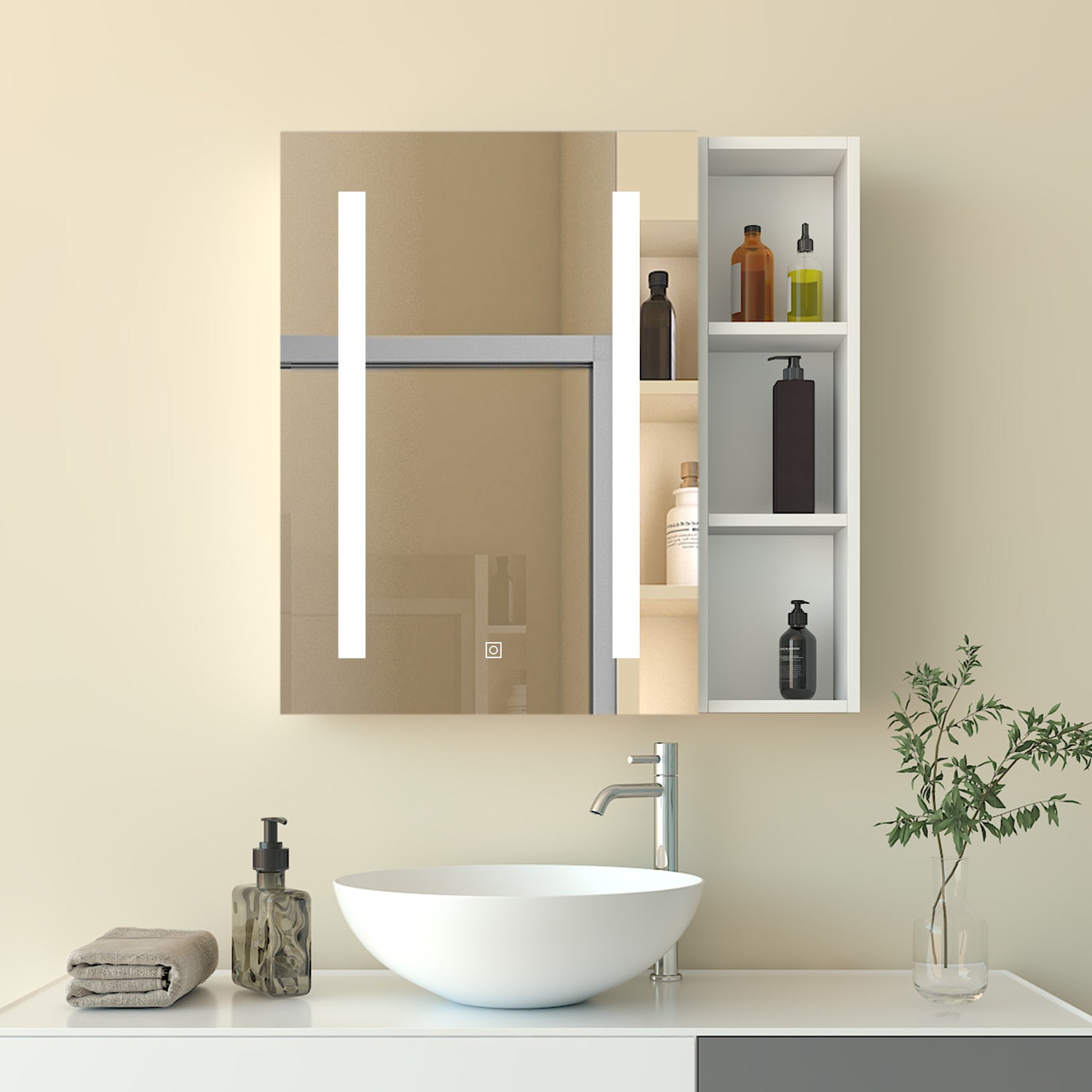 Mobiletto Specchiera Pensile da Bagno 50x70 cm, Bianco