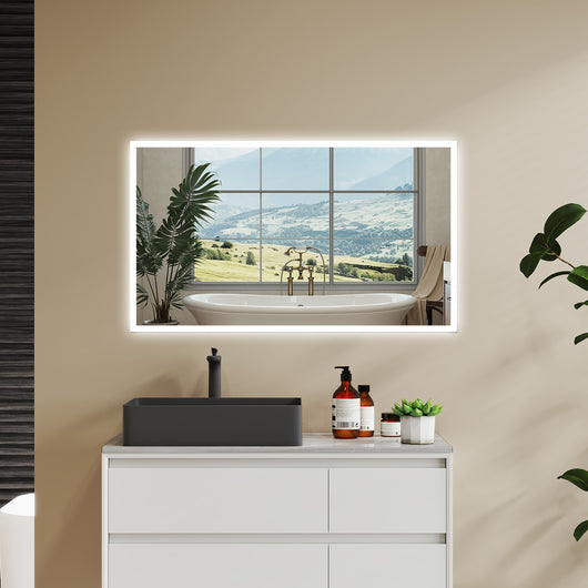 Aica LED Specchio da bagno 100¡Á60 cm, luminosit¨¤ regolabile a 3 colori, antiappannamento, memoria di interruzione di corrente