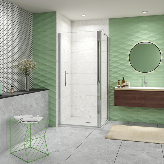 H.195 cm Box Doccia Angolare Porta Battente 76 cm Parete Fissa 80 cm Vetro 6mm Anticalcare Barra da 45 cm Cromo Lucido