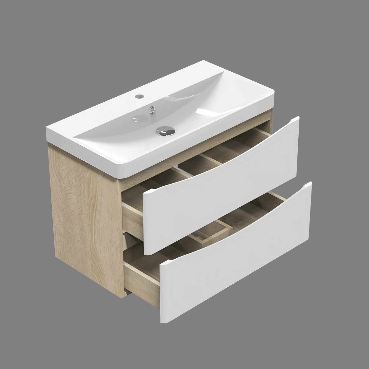 AICA Mobile da bagno, 80x50x39,5 cm, pannello in MDF, colore bianco + rovere, con lavabo bianco, da assemblare per l'uso