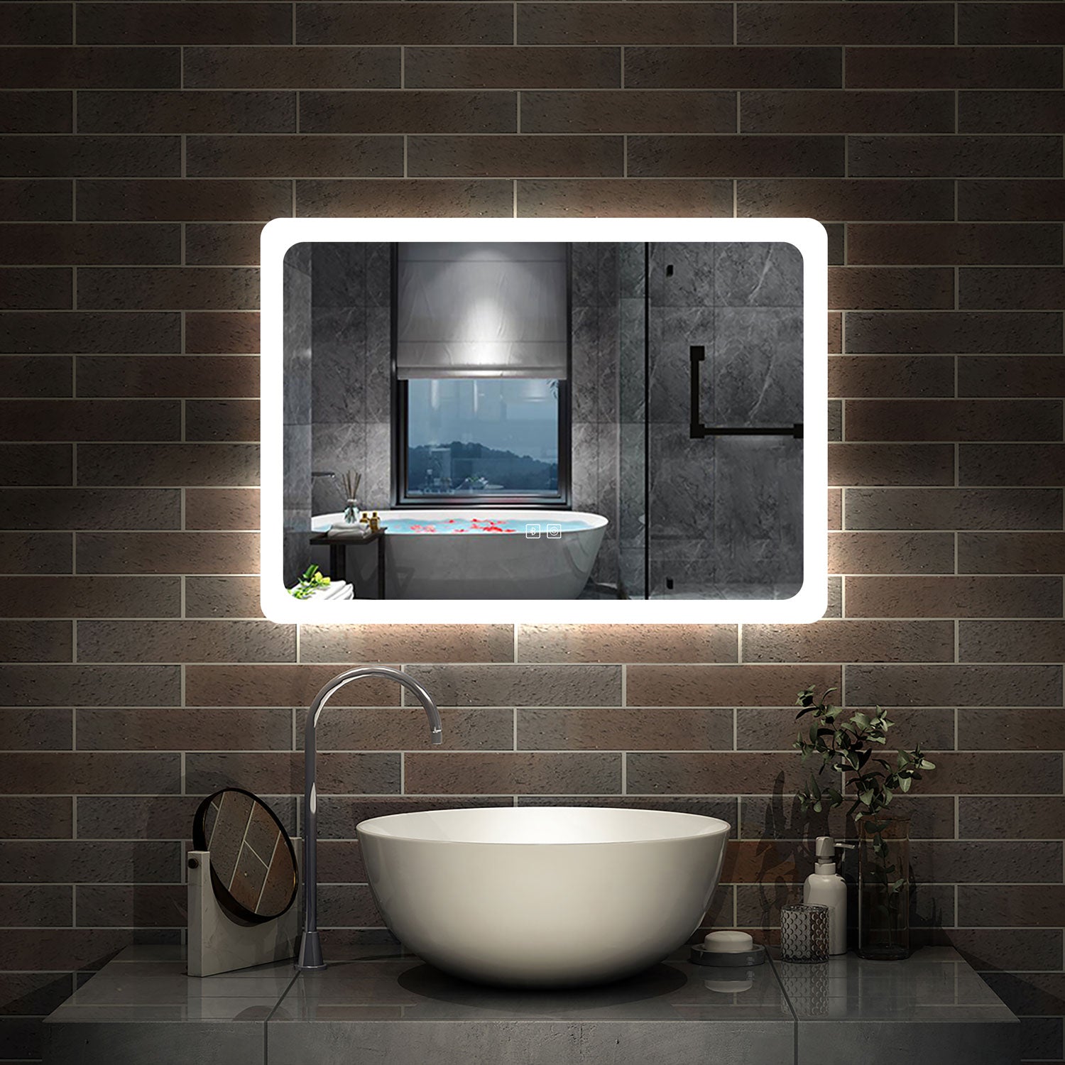 Aica Specchio da bagno a LED+70x50cm+Bluetooth+3 Temperature di Colore