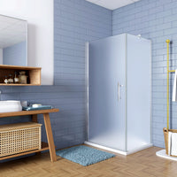 195cm Box Doccia Angolare Irreversibile Porta Battente con Lato Fisso 70x70cm Vetro Satinato 6mm Anticalcare Barra 90 cm