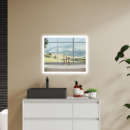 Aica LED Specchio da bagno 90¡Á70 cm, luminosit¨¤ regolabile a 3 colori, antiappannamento, memoria di interruzione di corrente