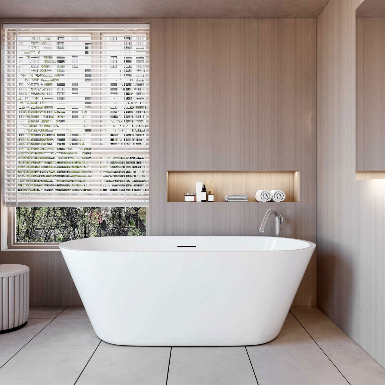 Vasca da Bagno a Isola Freestanding in Acrilico da 170x80x58 cm, Colore Bianco, Forma Ovale