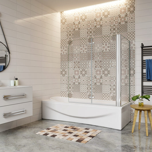 H.140 cm Sopravasca da Bagno Doccia con Parete Fissa 110x75 cm Due Ante Pieghevoli a Libro Vetro Temperato Trasparente 6 mm Anticalcare Cromo Lucido