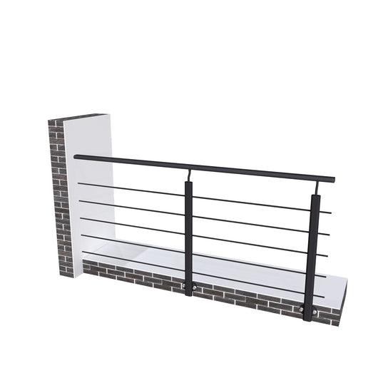 Ringhiera Balaustra in Alluminio Nero Opaco 200x100cm a Fissaggio a Parete, con supporto di collegamento a Parete