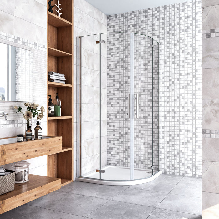 90x90x195 cm Box Doccia Semicircolare Porte Battenti e Pieghevoli Vetro Temperato 6mm Anticalcare Trasparente Cromo Piatto Doccia incluso