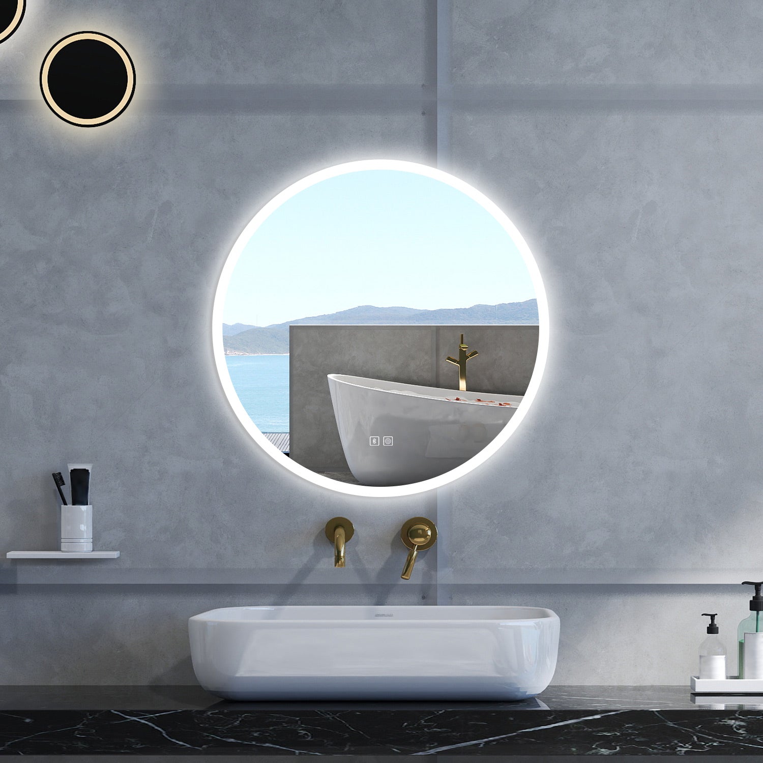 Specchio da bagno Rotondo con 80cm,Blue tooth,3 colori,Memoria, Antifog,Regorabile,Retroilluminato,doppio interruttore,