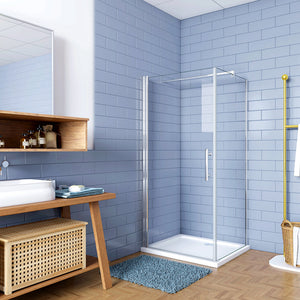 187cm Box Doccia Angolare Porta Battente e Lato Fisso 76x90cm Vetro Trasparente 6mm Anticalcare Barra 140cm Cromato