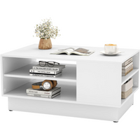 Tavolo centrale rettangolare con 2 ripiani di stoccaggio aperti-Tavolino da caff¨¨ moderno Bianco