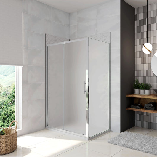 H.185 cm Box Doccia Angolare Porta Scorrevole con Parete Fissa Vetro Temperato 5 mm Satinato Opaco 100x80 cm