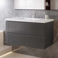 Mobile bagno sospeso con lavabo da incasso 99 cm,bianco,2 cassetti
