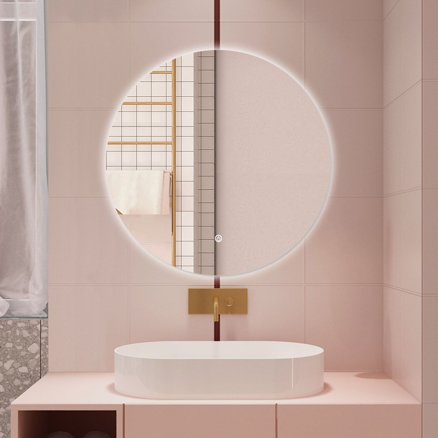 AICA Specchio da bagno 90 x 90 cm, antiappannamento, dimmerabile, interruttore touch, Funzione Memoria