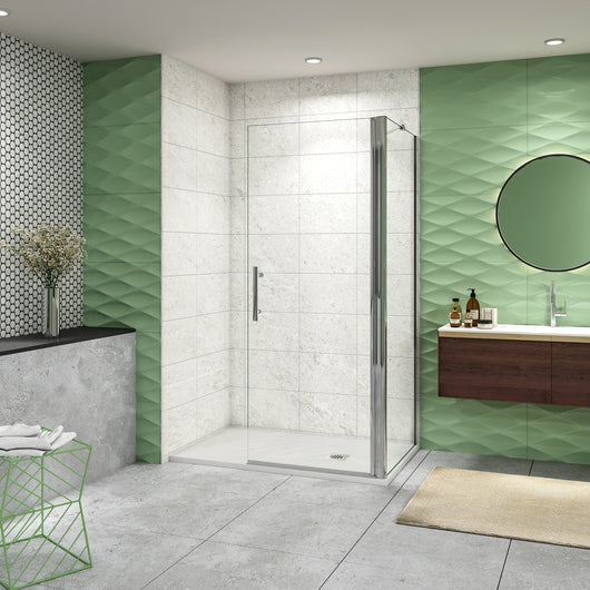 185 cm Box Doccia Walk In Parete Fissa 90 cm + Porta Battente 97 cm Vetro da 6 mm Temperato Anticalcare Barra Stabilizzatrice 45 cm Cromo Lucido