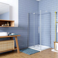 195cm Box Doccia Angolare Porta Battente con Parete Fissa 80x70cm Vetro 6 mm Temperato Anticalcare Trasparente con 2 Barre Stabilizzatrici da 30cm e 140cm