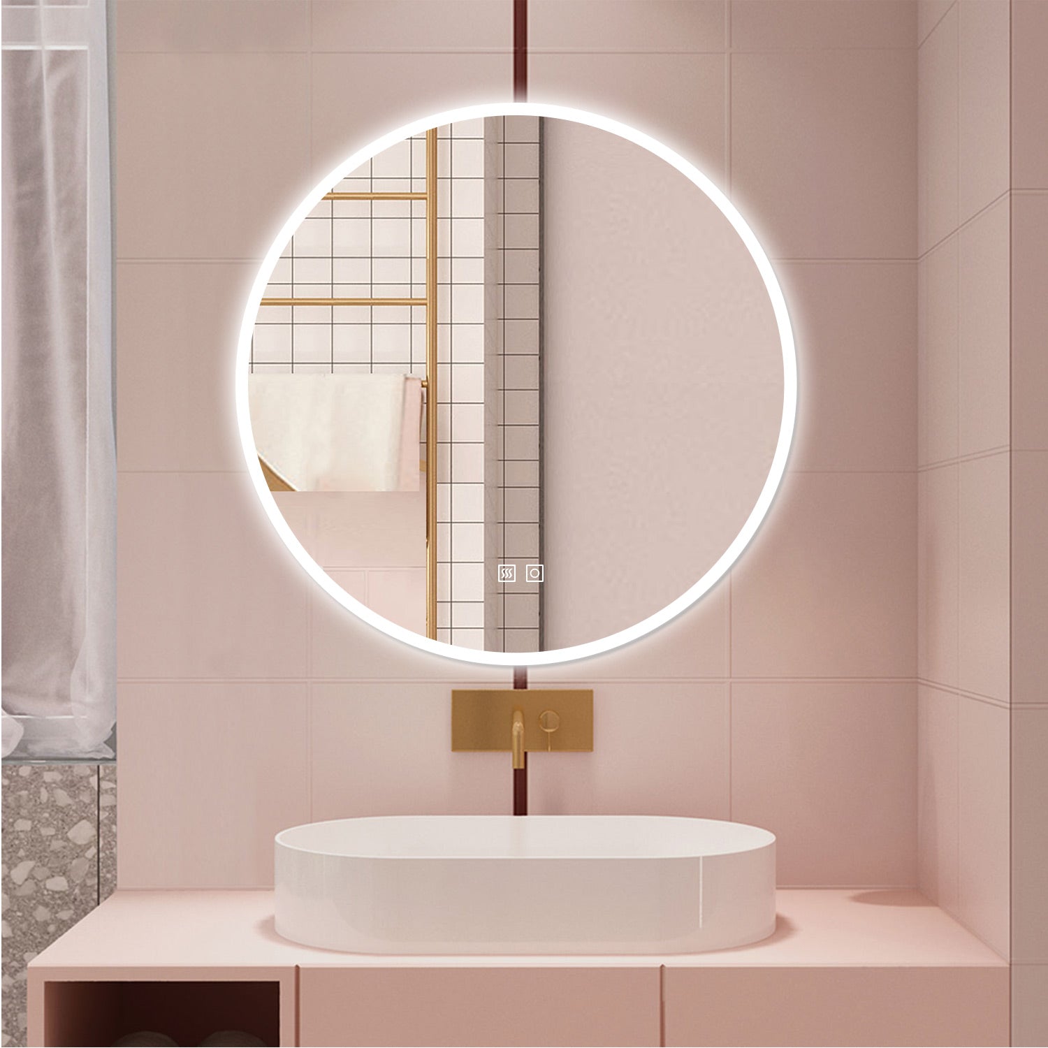 AICA Specchio da bagno 80 x 80 cm, 3 colori, antiappannamento, dimmerabile, interruttore touch, Funzione Memoria