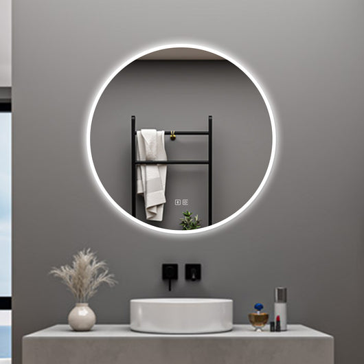 AICA Specchio da bagno 80 x 80 cm, blue tooth, 3 colori, antiappannamento, dimmerabile, interruttore touch, Funzione Memoria