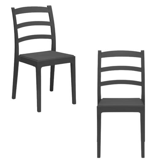Set 2 sedie in polipropilene REA, MADE IN ITALY, impilabile, resistente ai raggi UV, design classico, ideale per sala da pranzo, cucina, sala d’attesa, bar, ristoranti o giardino, colore Antracite