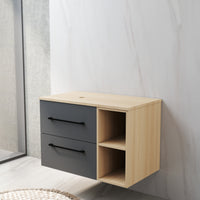 Mobile bagno a due cassetti 79cm senza lavabo, sospeso, finitura rovere, con ripiani aperti