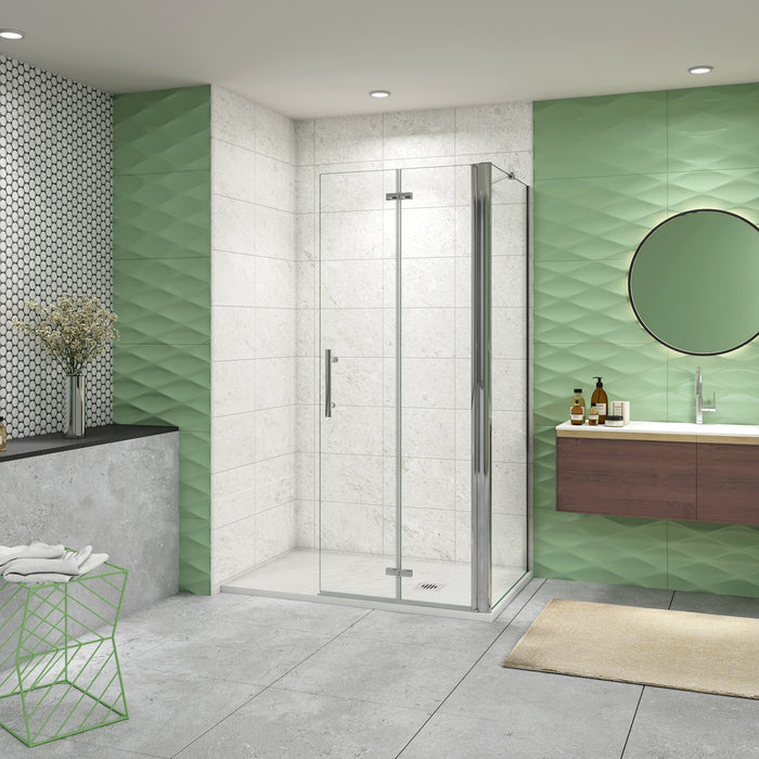 185 cm Box Doccia Walk In  Parete Fissa 70 cm + Porta Pieghevole 73 cm Vetro da 6 mm Temperato Anticalcare Barra Stabilizzatrice 45 cm Cromo Lucido