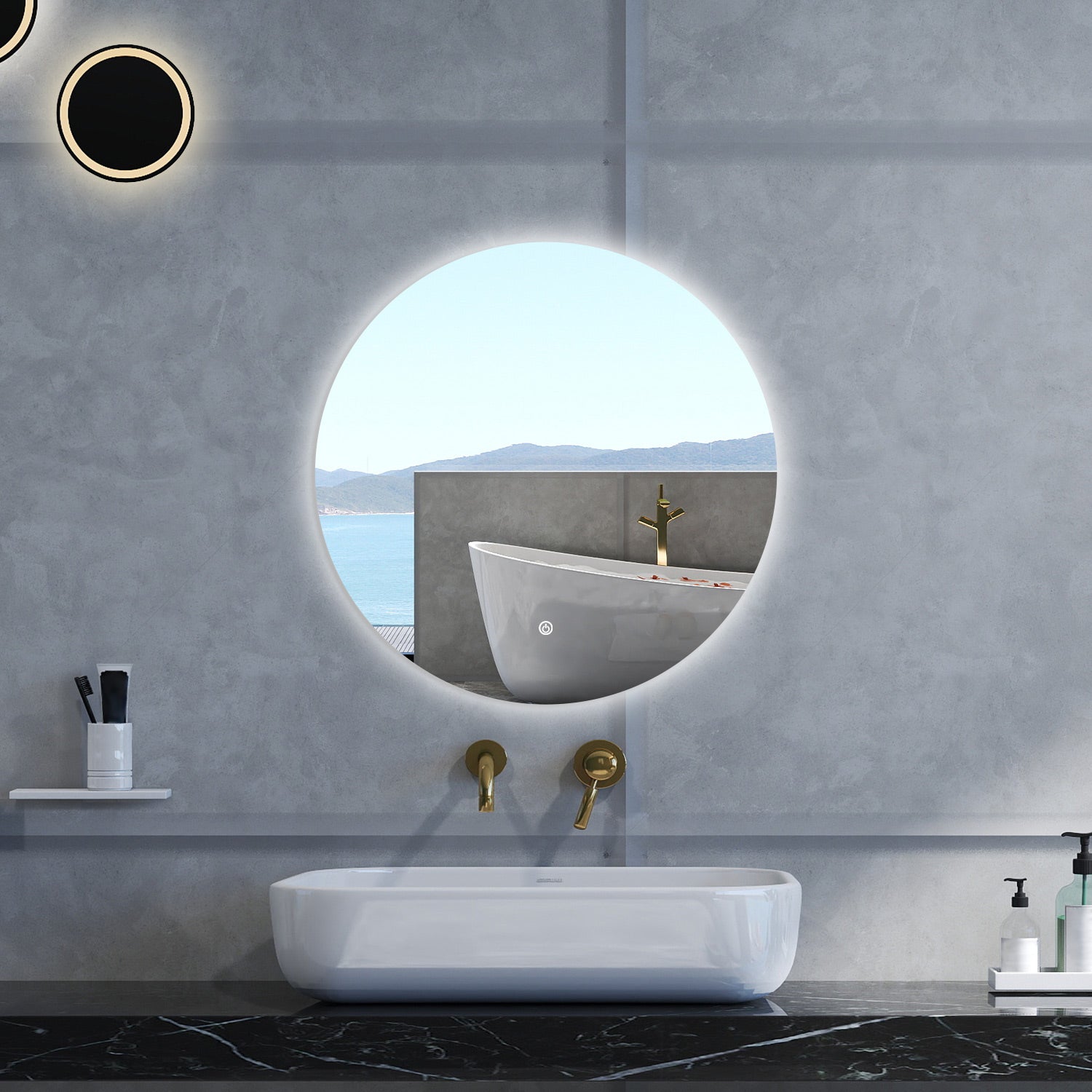 Specchio da bagno Rotondo con 60cm,Memoria, Antifog,Regorabile,Retroilluminato,doppio interruttore,