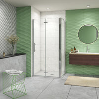 185 cm Box Doccia Angolare Porta Battente Pieghevole 100 cm Parete Fissa 80 cm Vetro da 6 mm Temperato Anticalcare Barra Stabilizzatrice 45 cm Cromo Lucido