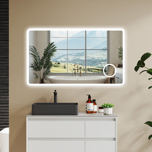 Aica 120x70cm Specchio da bagno Bluetooth antiappannamento, 3 colori dimmerabili, lente d'ingrandimento 3X
