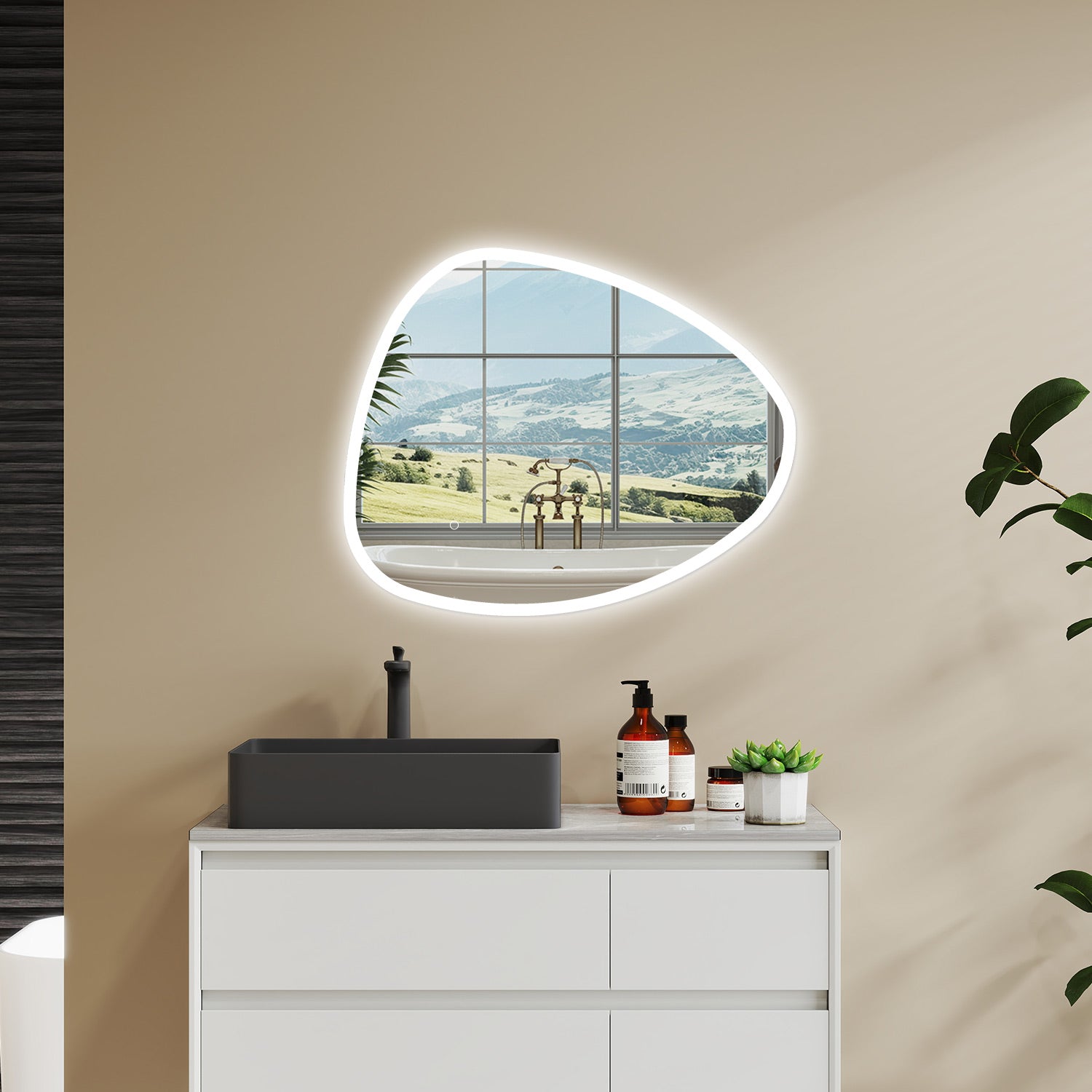 100 x 80 cm Specchio con illuminazione integrata bagno ciottolo. Touch. 3 Temperature Colore. Pellicola Antideflagrante