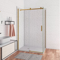 Box Doccia Angolare 130X90 cm H.195 cm Porta Scorrevole con Parete Fissa Vetro 8 mm Temperato Anticalcare Trasparente Telaio Cromo Dorato