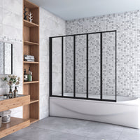 120x140 cm Sopravasca Parete Doccia per Vasca 5 Antine Pieghevoli a Libro Vetro Temperato Trasparente Da 4 mm Profilo Nero Opaco