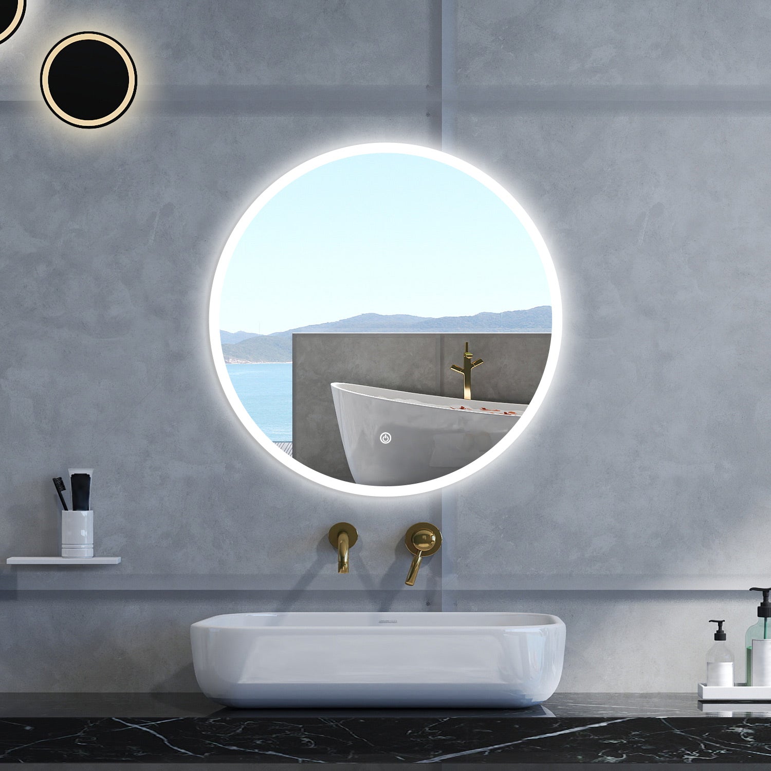 Specchio da bagno Rotondo con 80cm,3 colori,Memoria, Antifog,Regorabile,Retroilluminato,doppio interruttore,