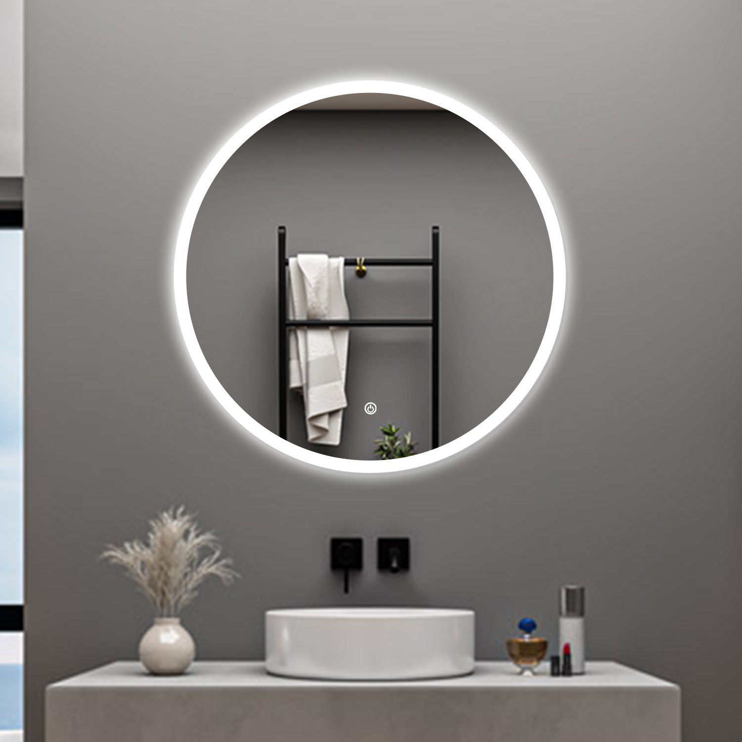 AICA Specchio da bagno 60 x 60 cm, 3 colori, antiappannamento, dimmerabile, interruttore touch, Funzione Memoria