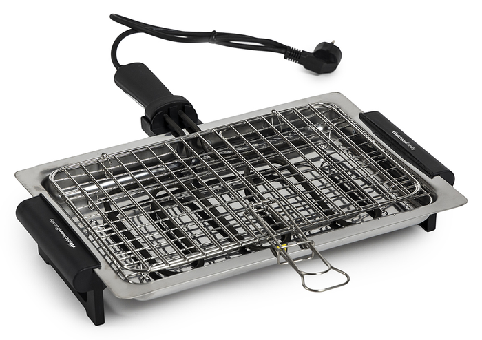 Melchioni Family | Griglia Elettrica Singola e Doppia Apribile, SPIEDINA, 1600W, Nero/Acciaio, Griglia in Acciaio Inox per Alimenti, con Dispositivo di Sicurezza, Dimensioni 24x36cm