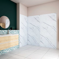 H.210 cm Pannello Doccia ad Angolo 100x120x120 cm Realizzato in Alluminio da 3 mm con Profili Finitura Bianco Alba per Rivestimento Parete Bagno