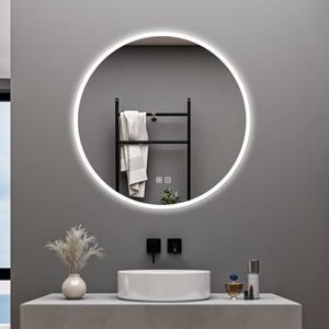 AICA Specchio da bagno 60 x 60 cm, 3 colori, antiappannamento, dimmerabile, interruttore touch, Funzione Memoria